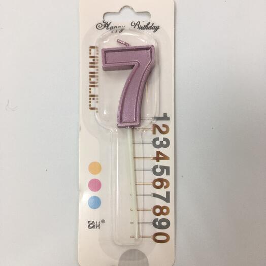Свеча розовая для торта цифра 7 (5см)