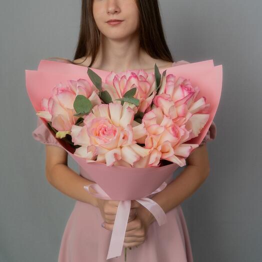 Bouquet of French roses and eucalyptus
