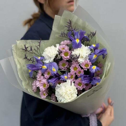 Букет «Гнать велосипед» (ирис, сантини, диантус, лимониум)