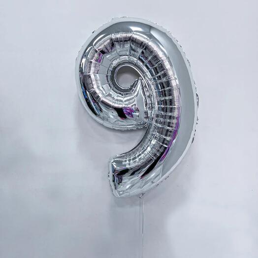 Шар Цифра 9 серебро