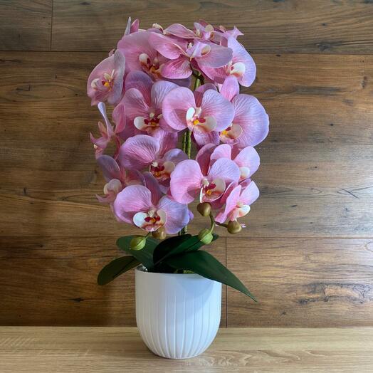 Цветок искусственный Орхидея в горшке 2 ветки латекс розовый h=50 см