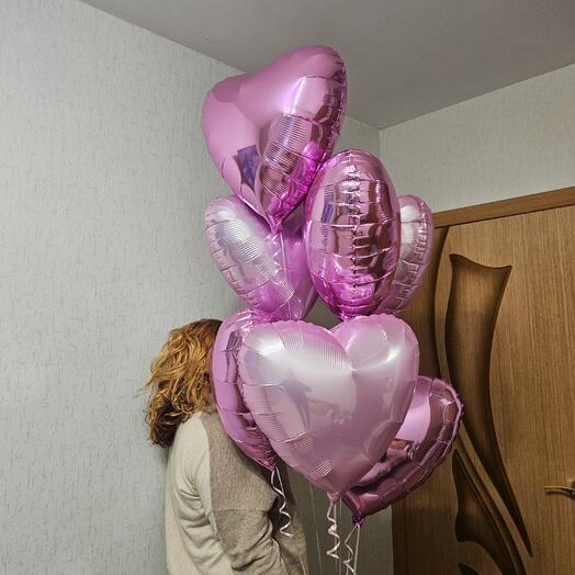 Фонтан из шаров розовые сердца для дочки, девочки, девушки,на день влюбленных,на 14февраля- 7шаров