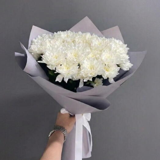 Монобукет Mini Bouquet 6 из 9 белых хризантем