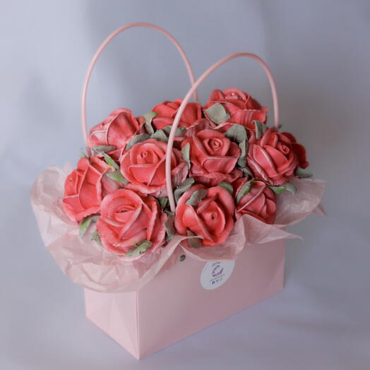 Зефирный букет в корзине «Алая роза»🌹