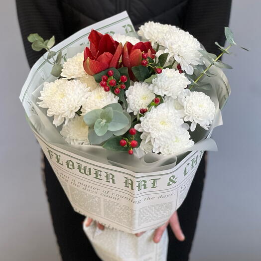 Амариллис, хризантема, эвкалипт