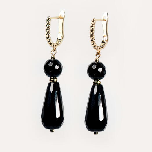 Серьги Будра Черный агат 14K (EAR1137)
