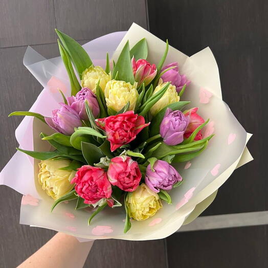 Микс из 15 махровых тюльпанов