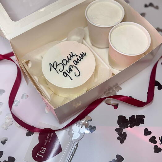 Набор бенто-торт "Ваш дизайн" + 2 бенто в стакане (ваш дизайн) маме, сестре, подруге