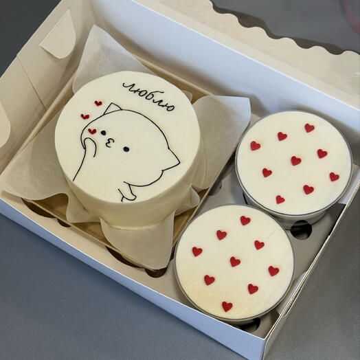 Бенто торт с котиком люблю + 2 трайфла