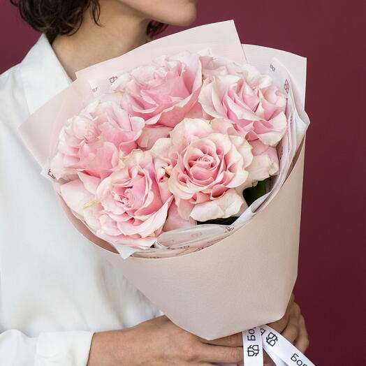 HIT💫 Bouquet-5 rosas francesas Rosadas Ecuador Pink Mondial (Borschbucket-019)