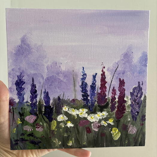 Картина Люпиновые сумерки 💜 масло, холст