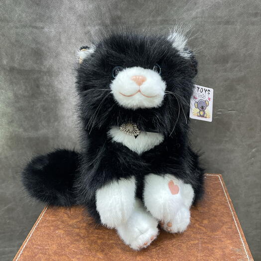 Мягкая игрушка Кошка черная с брошкой