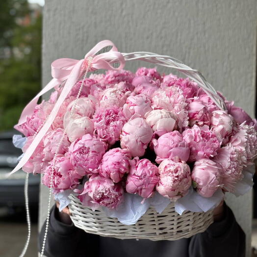 Роскошная корзина из 51 розового пиона Сара Бернард корзина пионов 💗