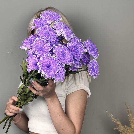 АКЦИЯ Монобукет из 3 лавандовых кустовых хризантем — магия сиреневого тумана