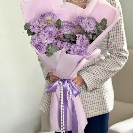 💜5 СИРЕНЕВЫХ ЭУСТОМ С ЖЕМЧУГОМ