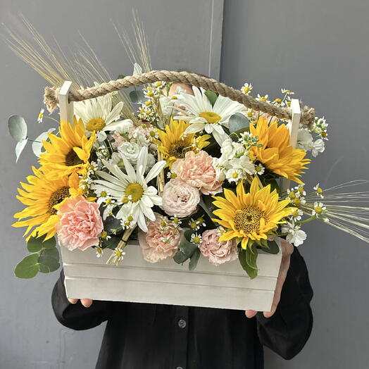 Композиция в полевом стиле с Подсолнухами, Ромашками и Пшеницей 💛