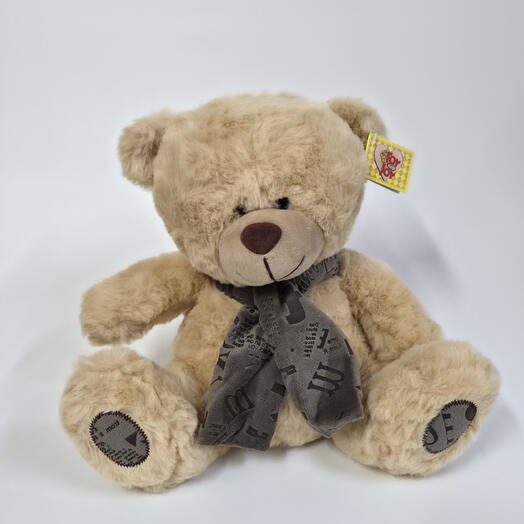 Мягкая игрушка бежевый мишутка с шарфиком 🐻