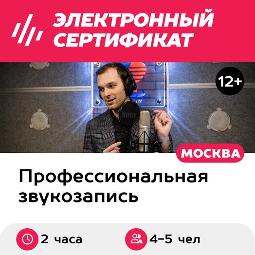 Подарочный сертификат Индивидуальный мастер-класс по озвучке и дубляжу, 4-5 чел., 2 часа (Москва)