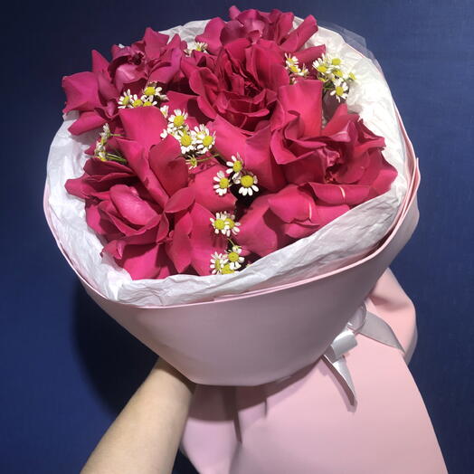 Букет ДУО из Фрацузской розы и Ромашки💕
