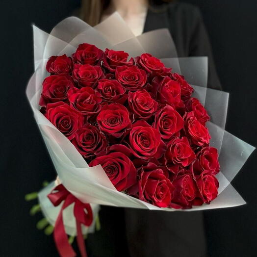 Бордовые розы 25 шт
