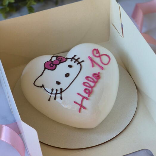 Муссовый торт Сердце с котенком хэллоу китти hello kitty