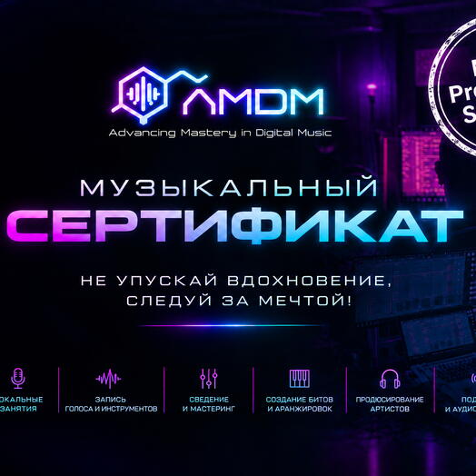 Сертификат на курс по созданию электронной музыки "Music Production Standard"