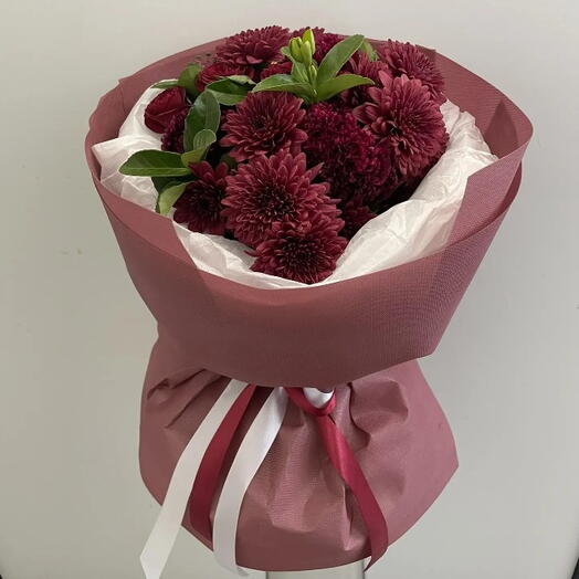 🎀Круглый букет с кустовой розой и хризантемой 🎀