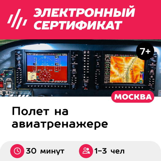 Подарочный сертификат Пилотирование авиатренажера самолета Cessna-172, 1-3 чел. (30 минут)