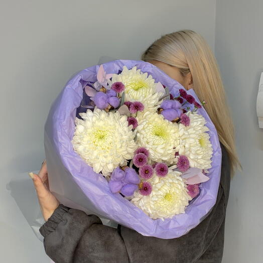 Букет 💜лавандовый бриз с хризантемой 💜