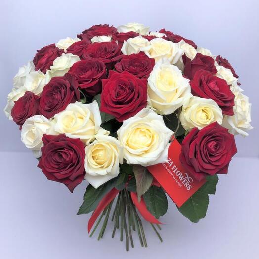 Bouquet of 51 red and white roses