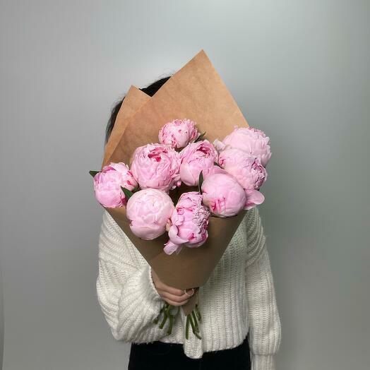 9 розовых пионов/ Цветы/ букет от RoseMarkt