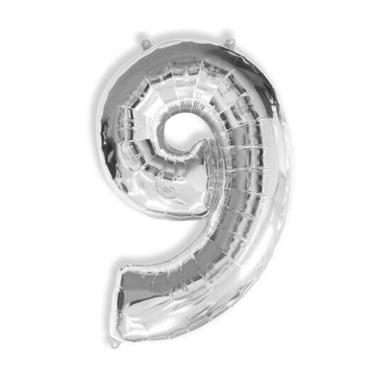 Шар-цифра "9" гелиевый, цвет серебро