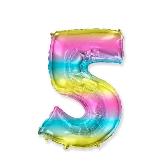Шар-цифра "5" гелиевый, цвет "радуга"