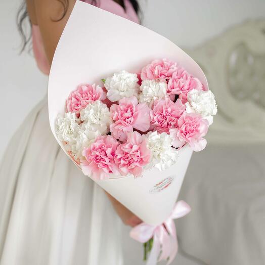Диантусы розовые и белые монобукет 🎀