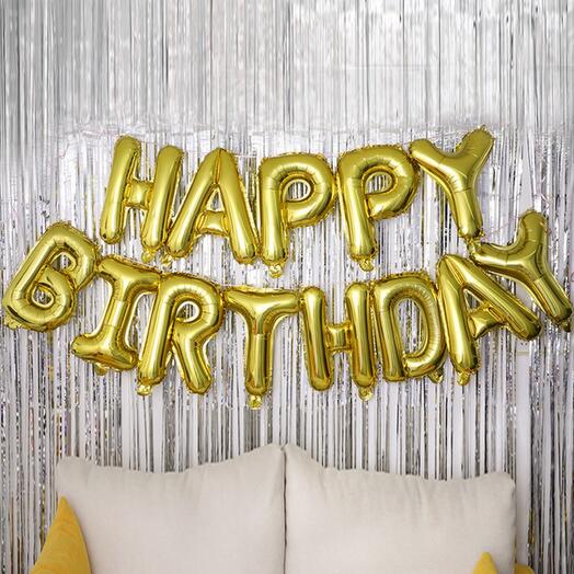 Гирлянда Happy Birthday шары буквы золото