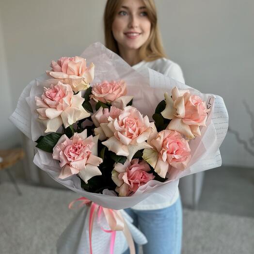 Ажурные французские нежно-розовые розы 9 шт