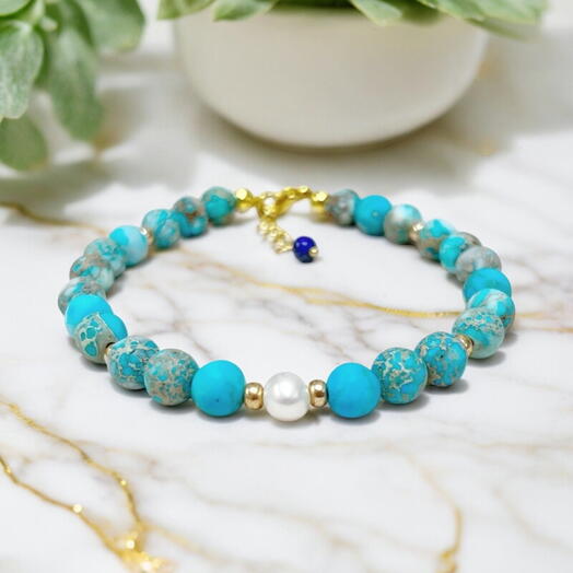 Turquoise and pearl bracelet