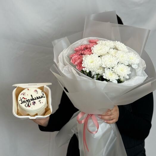 Букет стойких цветов + бенто торт