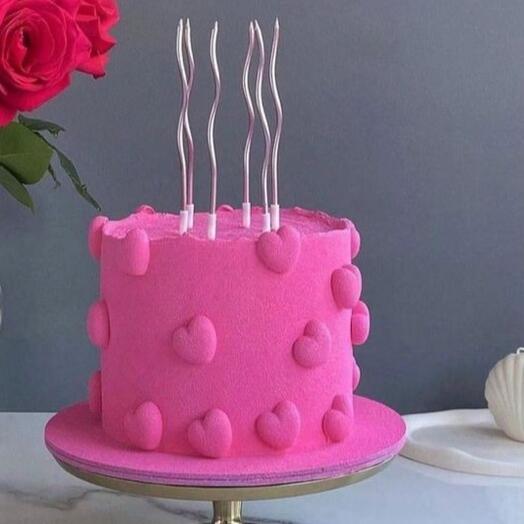 Торт девушке праздничный ярко-розовый Happy birthday