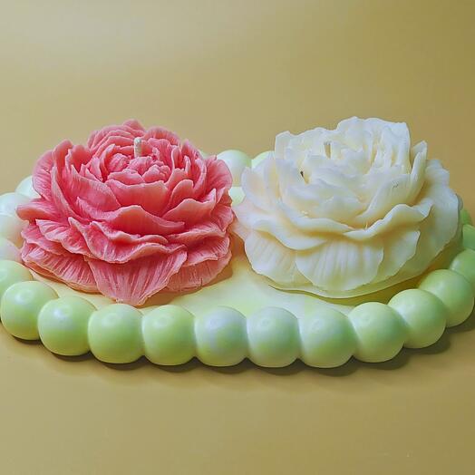 Свечи из соевого воска интерьерные, 2 пиона