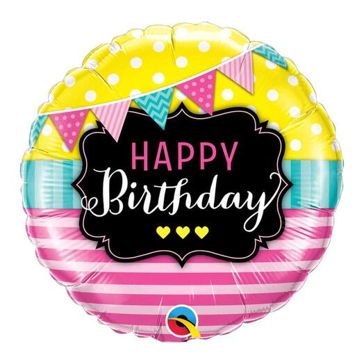 Birthday Pennants   Pink Stripes Foil Balloon