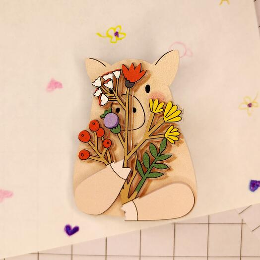 Brooch "Piglet with a Bouquet"