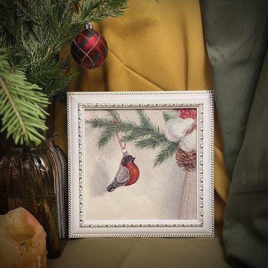 Картина маслом «Стеклянный снегирь»