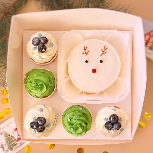 Новогодний сладкий подарок бенто-торт и капкейки, набор, winter