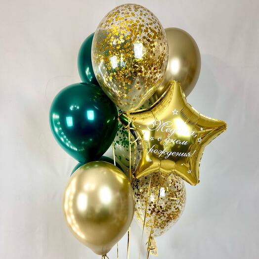 Golden and green birthday balls