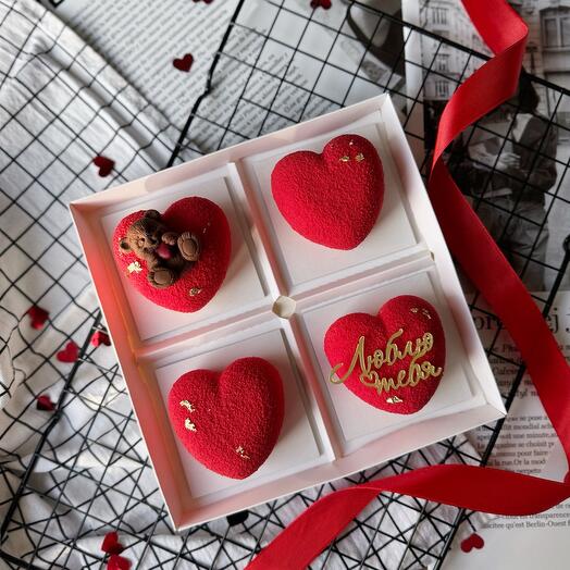 Муссовые пирожные-сердечки «люблю тебя» для парня, мужа, девушки, жены, любимой, любимого на день святого валентина, 14 февраля