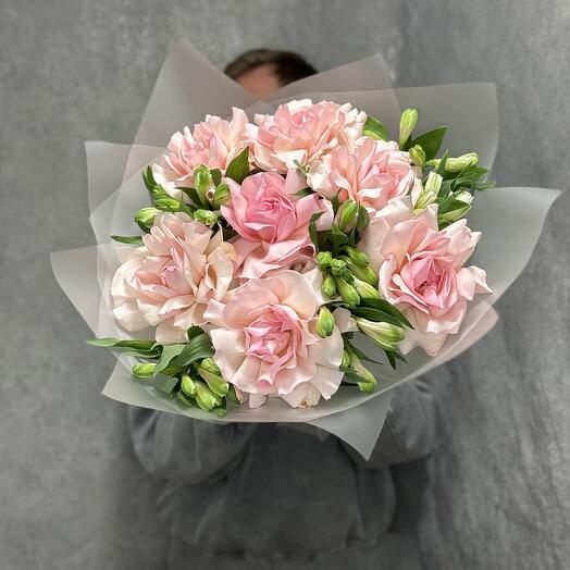 Bouquet of French Pink Mondial and Alstroemeria roses Xl