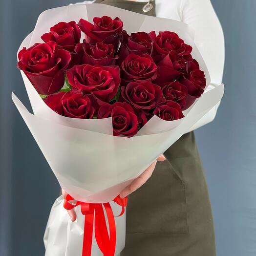 Моно букет из 15 бордовых роз эквадор♥️