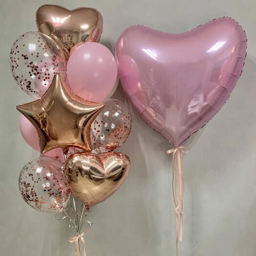 Набор воздушных Шаров гелий 14шт розовое сердце. Set of helium balloons 14 pcs big pink heart