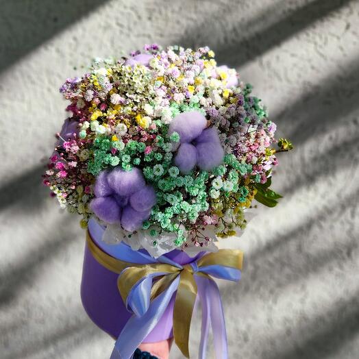 Композиция из гипсофилы и хлопка 💜